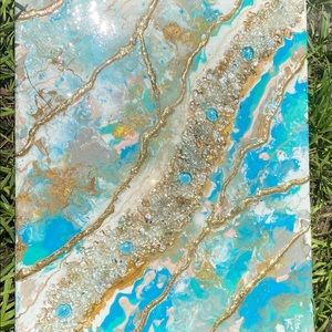 Beautiful blue and gold canvas with resin